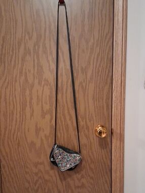 Black Beaded Crossbody Bag with Multicolor Accents